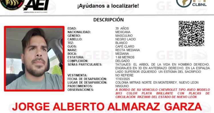 Buscan a hombre que desapareció en su vehículo en Monterrey, Nuevo León