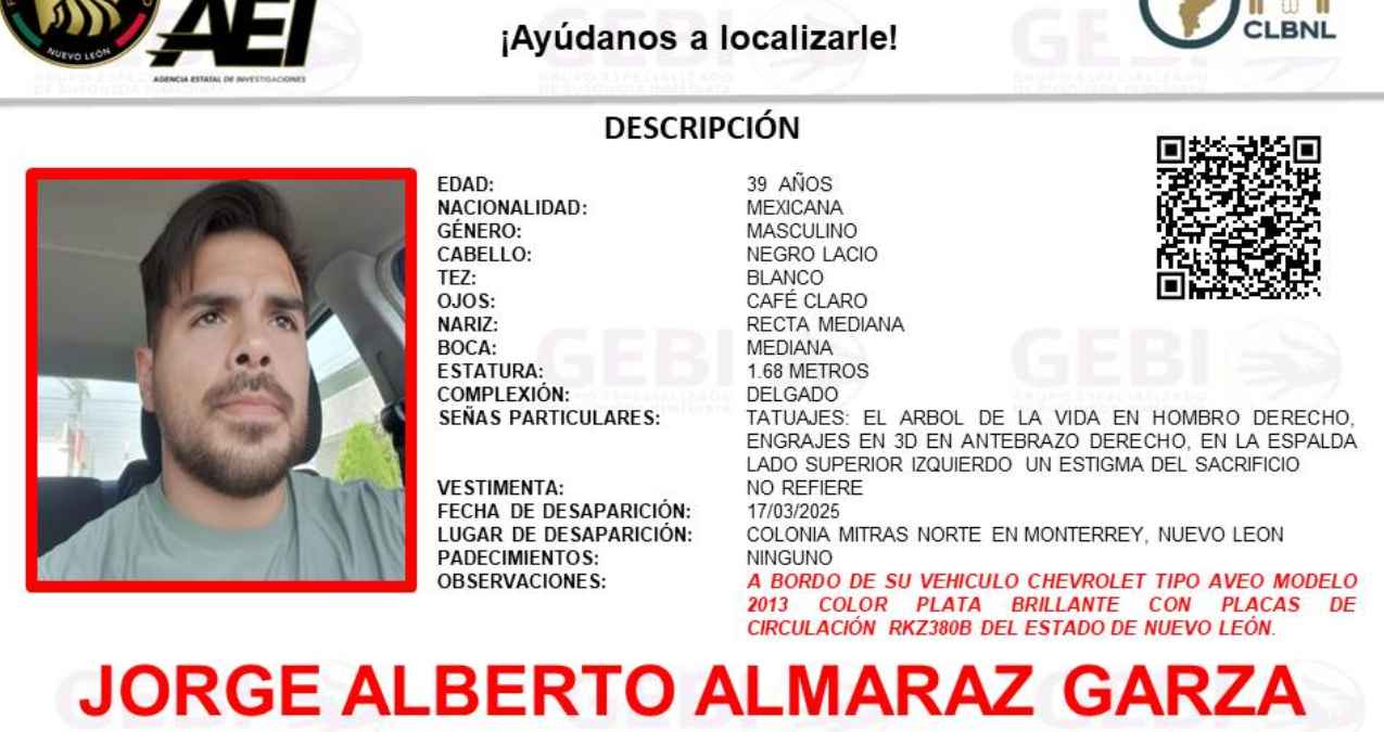 Solicita ayuda para encontrar a hombre desaparecido en Monterrey