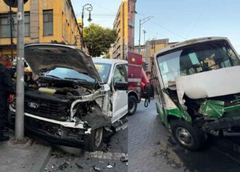 Camioneta se impacta contra un transporte público frente al Congreso de la Ciudad de México