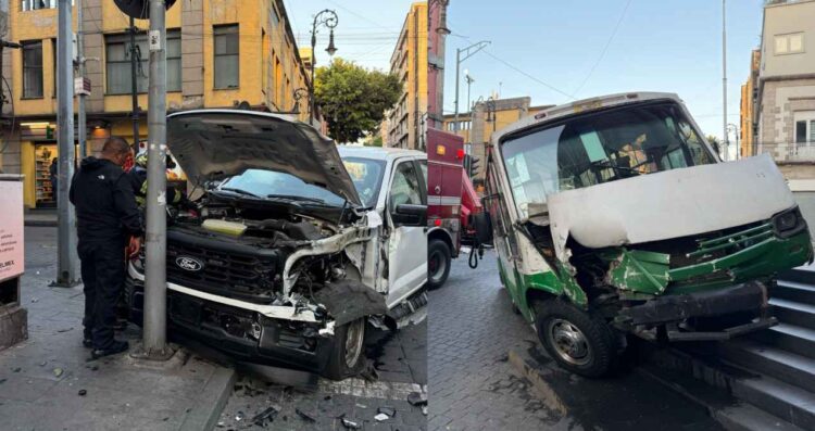 Camioneta se impacta contra un transporte público frente al Congreso de la Ciudad de México