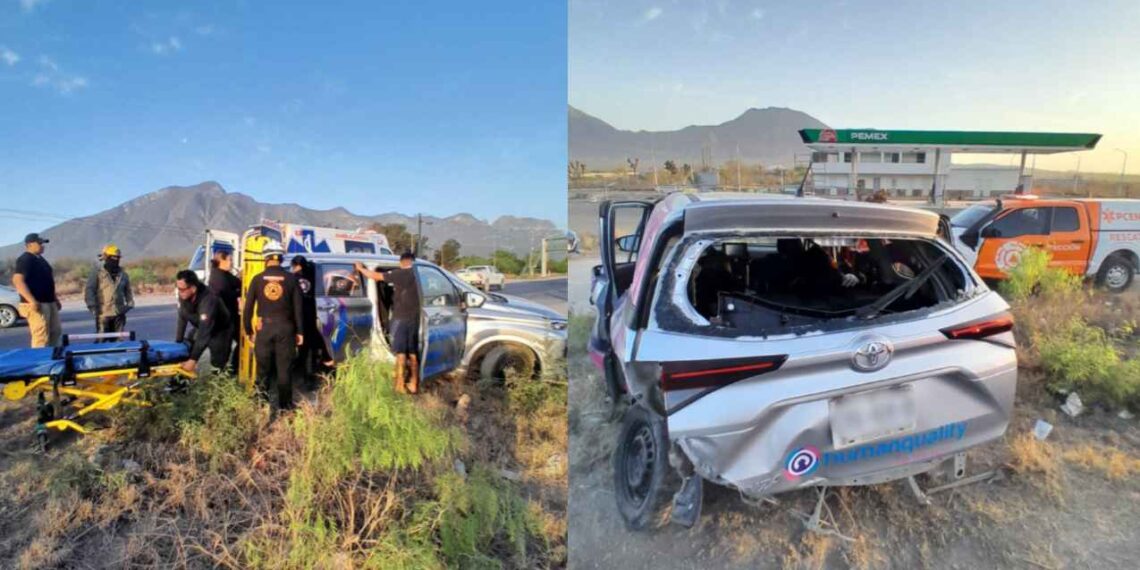 Choque y volcadura entre dos vehículos dejó 3 personas lesionadas en El Carmen, Nuevo León