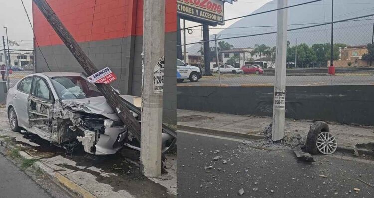 Accidente aparatoso en Monterrey deja auto destrozado
