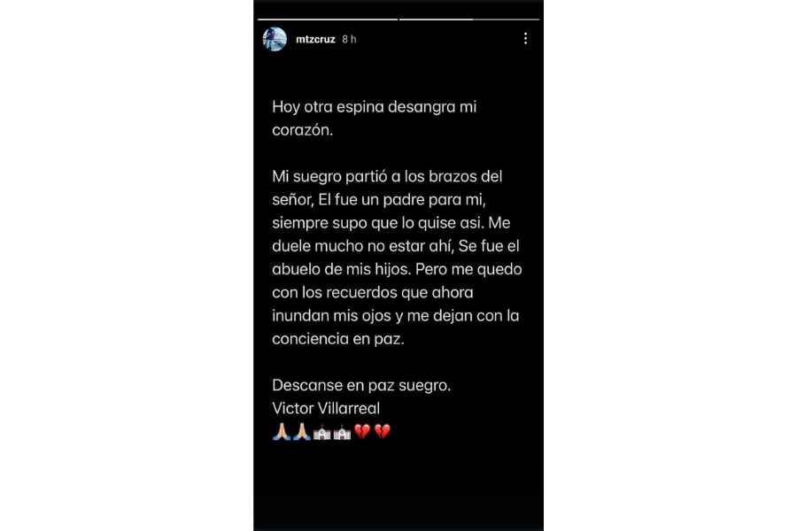 Cruz Martínez reacciona al fallecimiento del papá de Alicia Villarreal