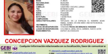 Desaparece Concepción Vázquez Rodríguez en El Carmen, Nuevo León