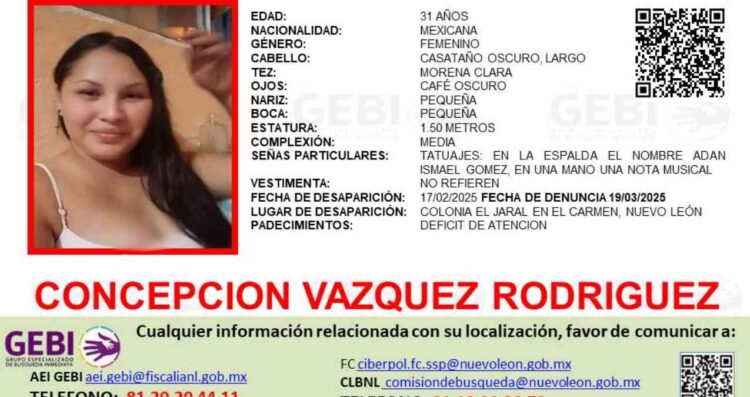 Desaparece Concepción Vázquez Rodríguez en El Carmen, Nuevo León