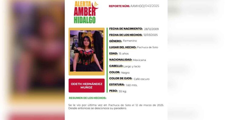 Desaparece Odeth Hernández Muñoz, menor de 15 años, en Pachuca