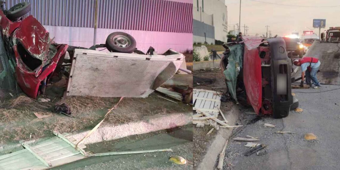 Monterrey: Choque y volcadura en la Carretera Nacional deja dos hombres heridos
