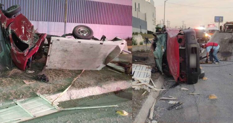 Monterrey: Choque y volcadura en la Carretera Nacional deja dos hombres heridos