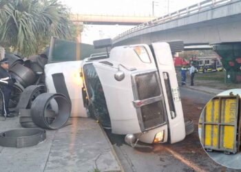 San Nicolás: Trailero queda lesionado al volcar con su unidad en la Avenida Nogalar
