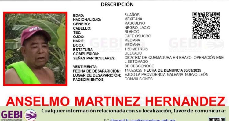 Buscan a Anselmo Martínez Hernández, quien desapareció en Galeana, Nuevo León