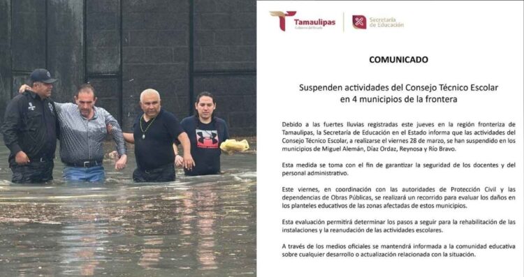 Suspenden Consejo Técnico Escolar en municipios fronterizos de Tamaulipas por lluvias