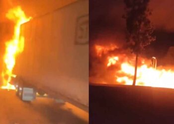 Tráiler se incendia en la autopista México-Querétaro