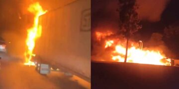 Tráiler se incendia en la autopista México-Querétaro