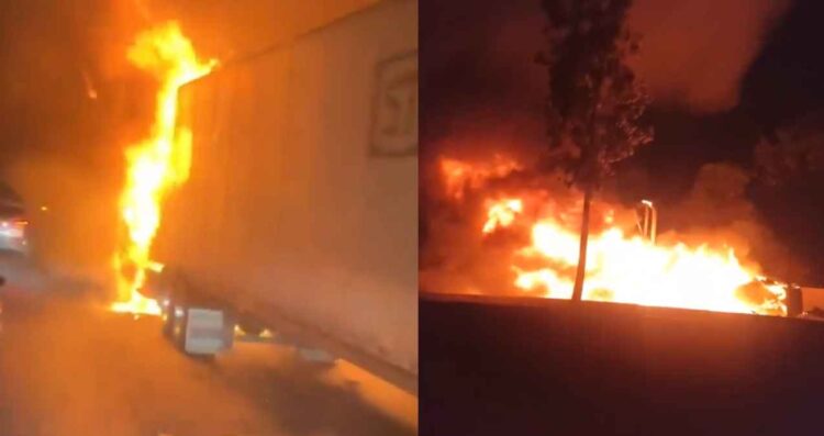 Tráiler se incendia en la autopista México-Querétaro