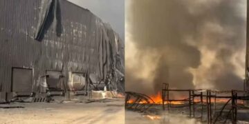 VIDEOS Así lucen las fábricas incendiadas en la carretera en García, Nuevo León
