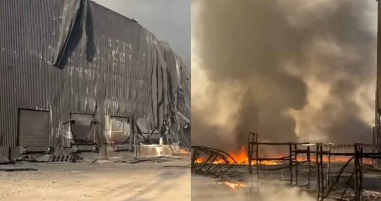 VIDEOS Así lucen las fábricas incendiadas en la carretera en García, Nuevo León