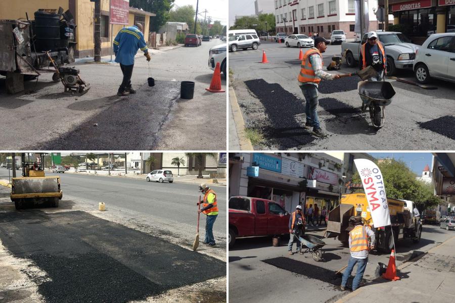 trabajos de bacheo en calles de Victoria