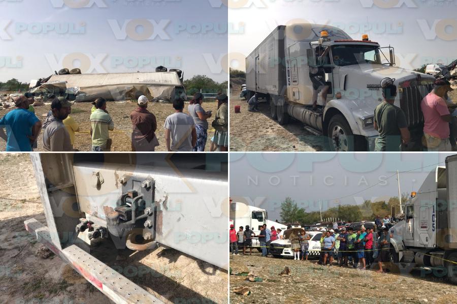 volcadura de un tractocamión en la carretera Victoria