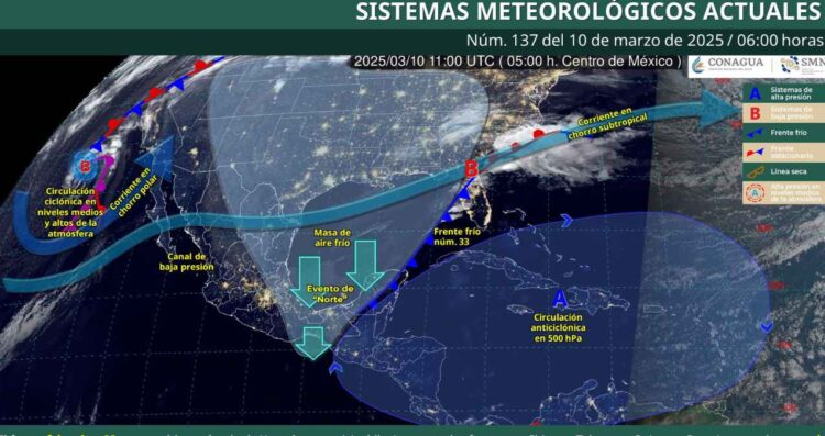 ¿Cuáles serán los estados que tendrán lluvias puntuales fuertes por el Frente Frío 33 este lunes?