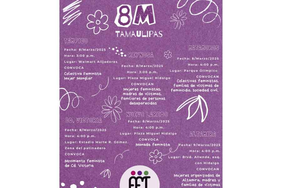 ¿Cuáles son las ciudades de Tamaulipas donde habrá marchas del 8M este 2025?