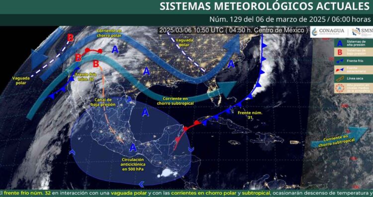 ¿Dónde habrá descenso de temperatura por el frente frío No. 32 ?