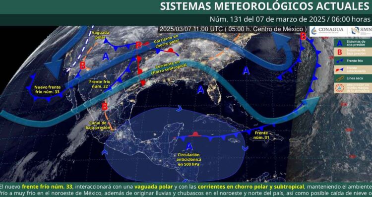 ¿En qué estados habrá lluvias y chubascos por el frente frío No. 33?