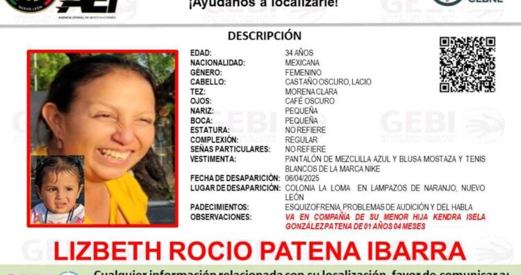 Buscan a Lizbeth Rocío Patena Ibarra y a su hija, quienes desaparecieron en Lampazos de Naranjo, Nuevo León