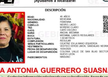 Buscan a María Antonia Guerrero Suasnavar, quien desapareció en García, Nuevo León