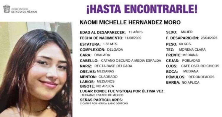 Buscan a Naomi Michelle, joven de 15 años desaparecida en Tecámac, Edomex