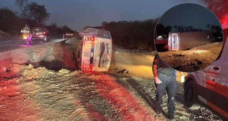 Camión de personal vuelca en la carretera Apodaca–Juárez; al menos 8 trabajadores resultan heridos