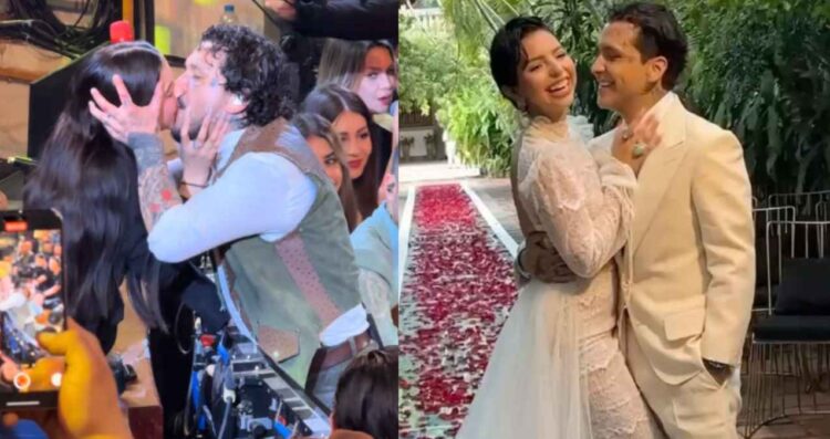 Christian Nodal y Ángela Aguilar protagonizan romántico momento en el Palenque de Texcoco