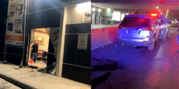 Conductor ebrio se estrella contra Seven Eleven en Matamoros, Tamaulipas