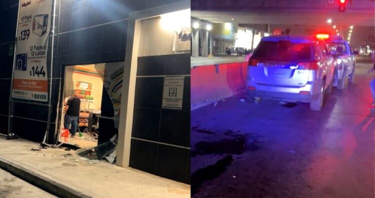 Conductor ebrio se estrella contra Seven Eleven en Matamoros, Tamaulipas
