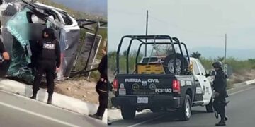 Fallecen 2 elementos de la Fuerza Civil tras volcar en la Carretera Doctor Arroyo-Linares
