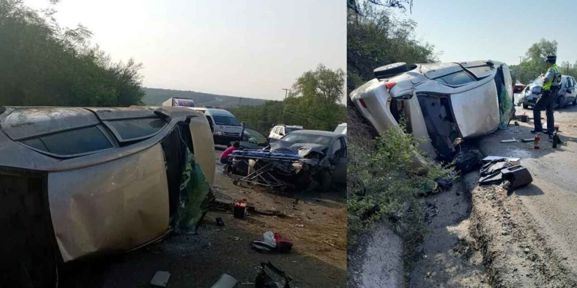 Fuerte choque con volcadura deja un muerto y 3 lesionados en Montemorelos, Nuevo León