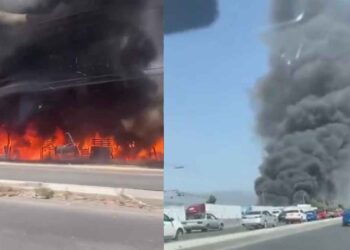 Fuerte incendio se registra en un predio de la carretera México-Cuautla