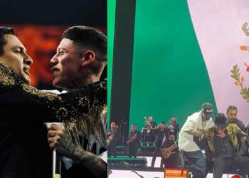 Julión Álvarez se cae en pleno show al intentar ayudar a Santa Fe Klan