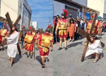Realizan el tradicional recorrido del Viacrucis en Reynosa, Tamaulipas