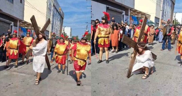 Realizan el tradicional recorrido del Viacrucis en Reynosa, Tamaulipas