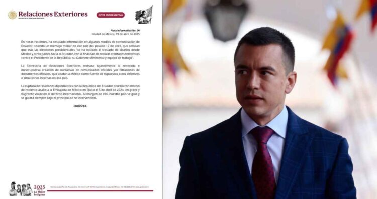 SRE desmiente traslado de sicarios de México a Ecuador para atentar contra el Presidente, Daniel Noboa