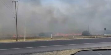 Se registra fuerte incendio de pastizal sobre la carretera Victoria-Soto la Marina