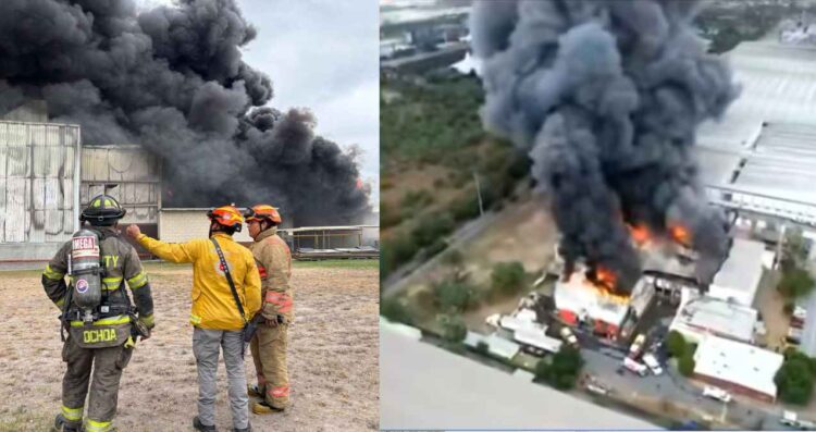 Se reporta fuerte incendio en el Parque Industrial Monterrey en Apodaca, Nuevo León