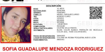 Solicitan ayuda para encontrar a una joven que se encuentra desaparecida en Pesquería, Nuevo León
