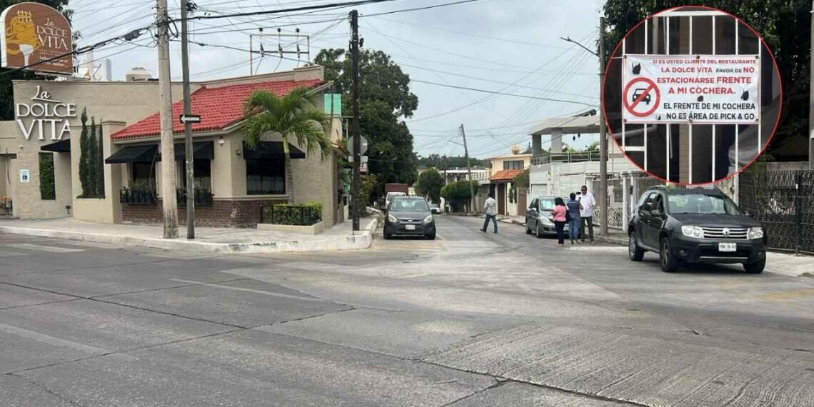 Vecinos de Tampico denuncian a clientes de restaurante que bloquean cocheras y banquetas