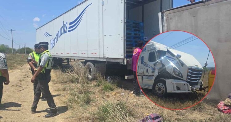 _accidenta tráiler abarrotes Montemorelos