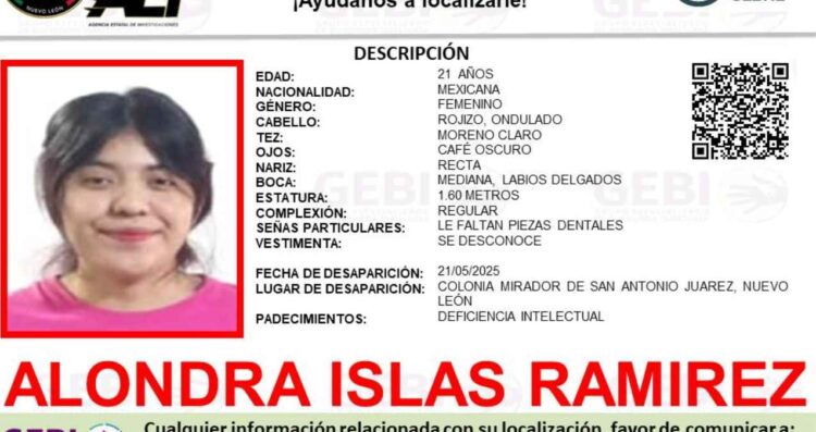 Autoridades buscan a una jovencita que se encuentra desaparecida en Juárez, Nuevo León