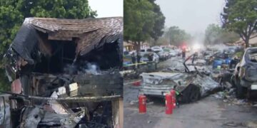 Avioneta deja viviendas y vehículos incendiados tras estrellarse en un vecindario de San Diego; así quedó el lugar