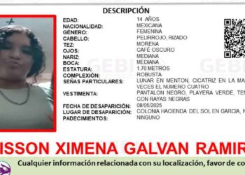Buscan a Alisson Ximena Galván Ramírez, quien se encuentra desaparecida en García, Nuevo León