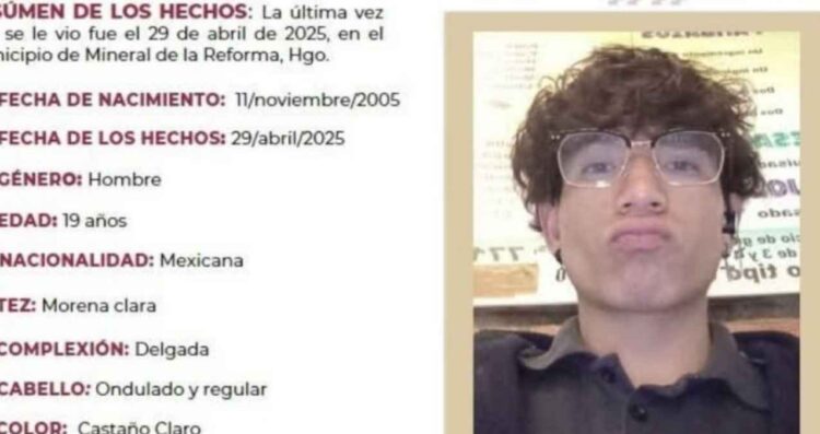 Buscan a Diego Olvera Gómez, joven de 19 años desaparecido en Hidalgo
