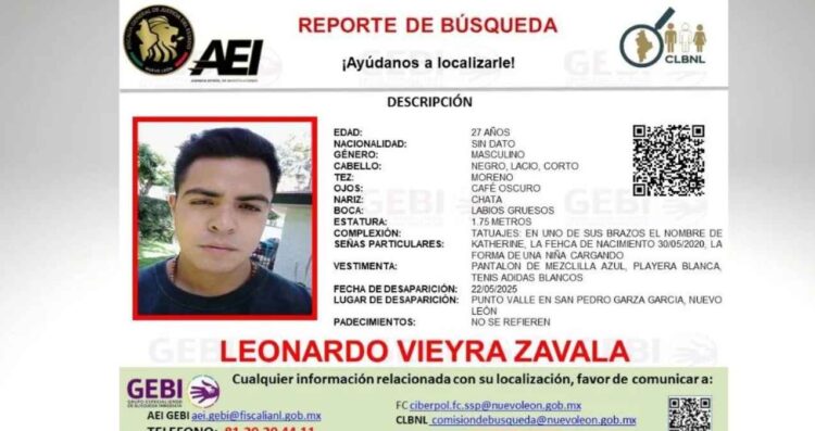 Buscan a Leonardo Vieyra, joven desaparecido en San Pedro, Nuevo León